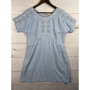 Holding Horses Anthropologie Womens Dress S Blue Denim Embroidered Chambray Boho
